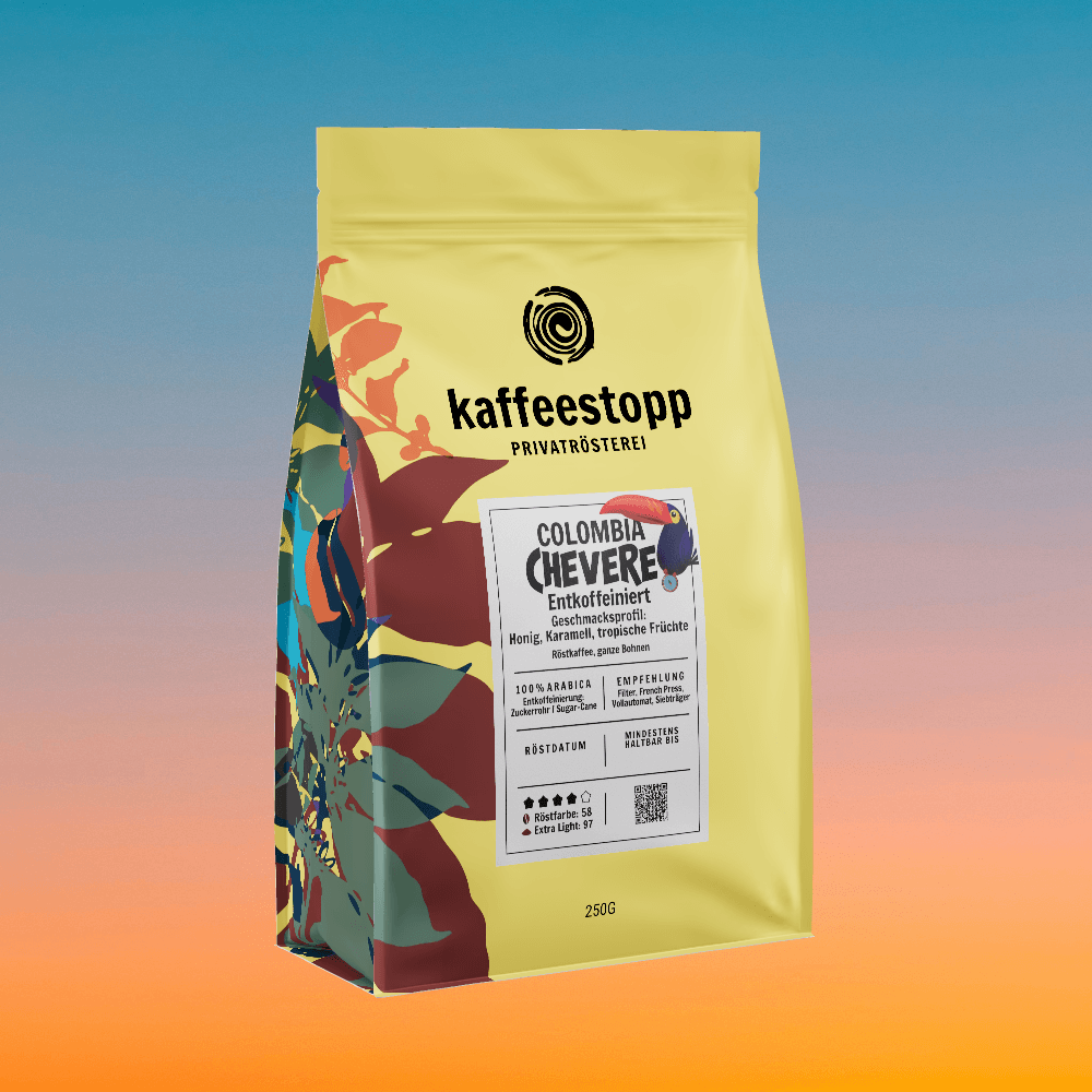 food-bag_colombia-chevere-decaf-250g_1000x1000-2.png Chevere entkoffeinierter Kaffee aus Kolumbien | Zuckerrohr-Decaf