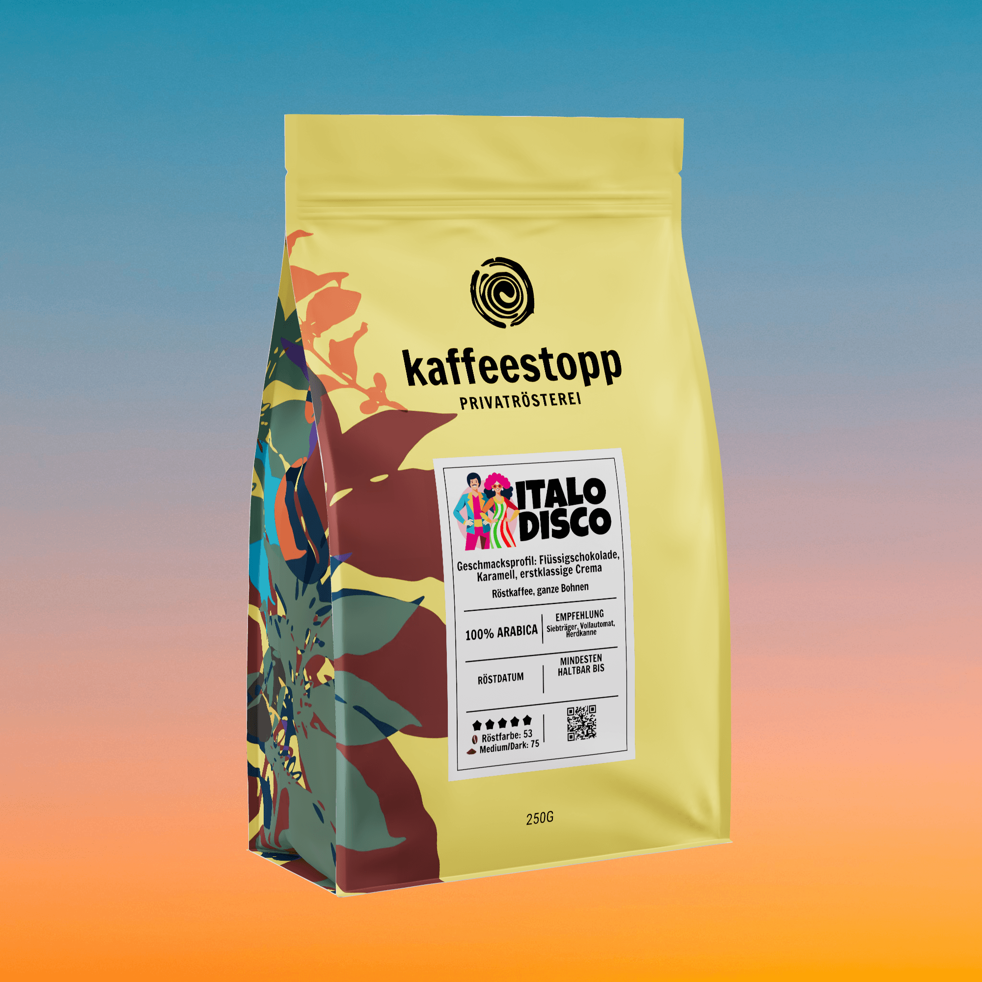 Italo Disco – Espresso dunkle Röstung 250 g Italo Disco dunkle Espresso-Röstung, 250-g-Tüte der Kaffeestopp Privatrösterei